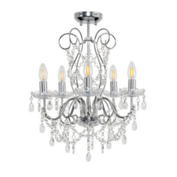 Valuelights Viscount 5 Way Silver Chrome Ceiling Light Chandelier With Lead Crystal Droplets