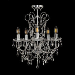 Valuelights Viscount 5 Way Silver Chrome Ceiling Light Chandelier With Lead Crystal Droplets - thumbnail 3