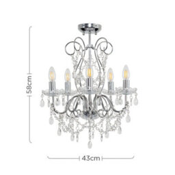 Valuelights Viscount 5 Way Silver Chrome Ceiling Light Chandelier With Lead Crystal Droplets - thumbnail 9