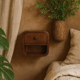 Wyld Haus Cagliari Small Curved Chestnut Bedside Table With Open Slot - thumbnail 1