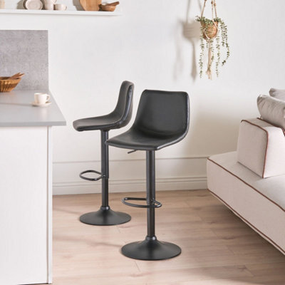 Wyld And Coco Ecolux Two Bar Stools Black Faux Leather Swivel Set Of 2 - Height Adjustable. - image 1