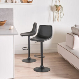 Wyld And Coco Ecolux Two Bar Stools Black Faux Leather Swivel Set Of 2 - Height Adjustable. - thumbnail 1