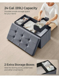 LEDREM Storage Ottoman, Foldable Small Ottoman Foot Rest, 38 X 76 X 38 Cm Foot Stool, Cube Ottoman With Storage - thumbnail 3