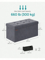 LEDREM Storage Ottoman, Foldable Small Ottoman Foot Rest, 38 X 76 X 38 Cm Foot Stool, Cube Ottoman With Storage - thumbnail 4