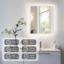 Luvodi 500X600mm Backlit Led Bathroom Mirror, Anti-Fog, 3 Colors Light, Dimmable Smart Makeup Mirror With Touch Switch - thumbnail 5