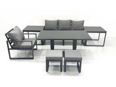 Fimous 6 Seater Garden Sofa Set Aluminium Furniture Rising Dining Tabe Set With Chair 2 Side Table 2 Small Footstools Dark Grey - image 1