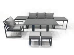 Fimous 6 Seater Garden Sofa Set Aluminium Furniture Rising Dining Tabe Set With Chair 2 Side Table 2 Small Footstools Dark Grey - thumbnail 1