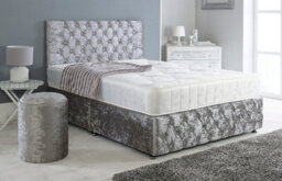 Adore Designs Chesterfield Crushed Velvet Divan Bed, Ortho Mattress, Footboard & Round Stool - 6Ft Super King - Grey - 2 Drawers Right Side - thumbnail 1