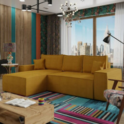 Malaga L Shaped Mdf Corner Sofa Bed With Storage And Pull Out Seat Loose Back Cushions Mustard Corduroy Left - thumbnail 1
