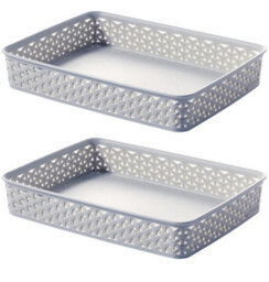 Curver 2 X A4 Grey Rattan Effect Storage Basket Tray Large Desk Tidy Office