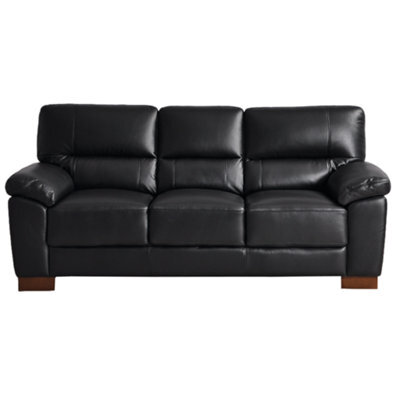 Furniture Instore Dalmore Genuine Leather Black 3 Seater Sofa - image 1