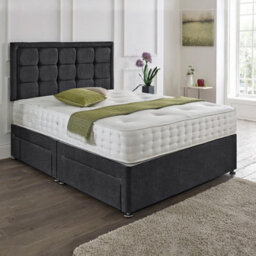 Dining Tables Dallas Matching Headboard Divan Set, 2 Drawer On Same Side With Sprung 1500 Comfort Mattress - Chenille Charcoal - King - thumbnail 1