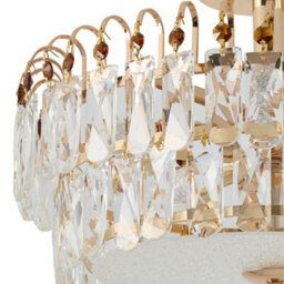 Living And Home Luxury Gold 5-Light Round Semi Flush Mount Crystal Ceiling Light With Double-Layer Design And  E14 Base, 38.5Cm Dia - thumbnail 8