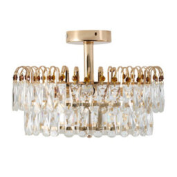 Living And Home Luxury Gold 5-Light Round Semi Flush Mount Crystal Ceiling Light With Double-Layer Design And  E14 Base, 38.5Cm Dia - thumbnail 3