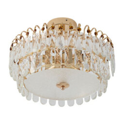 Living And Home Luxury Gold 5-Light Round Semi Flush Mount Crystal Ceiling Light With Double-Layer Design And  E14 Base, 38.5Cm Dia - thumbnail 4