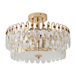 Living And Home Luxury Gold 5-Light Round Semi Flush Mount Crystal Ceiling Light With Double-Layer Design And  E14 Base, 38.5Cm Dia - thumbnail 1