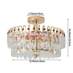 Living And Home Luxury Gold 5-Light Round Semi Flush Mount Crystal Ceiling Light With Double-Layer Design And  E14 Base, 38.5Cm Dia - thumbnail 5