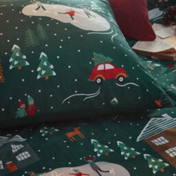 Furn. Winter Pine Festive Reversible Duvet Cover Set, Single, Green - thumbnail 3