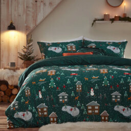 Furn. Winter Pine Festive Reversible Duvet Cover Set, Single, Green