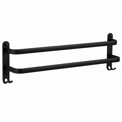 Billtix Aluminum 2 Tier Towel Holder Double Towel Rail Wall Mounted Bathroom With Hooks Heavy Duty Matte Black Rust Resistant - image 1