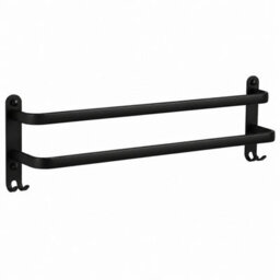 Billtix Aluminum  2 Tier Towel Holder Double Towel Rail Wall Mounted Bathroom With Hooks Heavy Duty Matte Black Rust Resistant - thumbnail 1