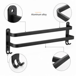Billtix Aluminum  2 Tier Towel Holder Double Towel Rail Wall Mounted Bathroom With Hooks Heavy Duty Matte Black Rust Resistant - thumbnail 5