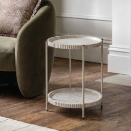Ohs Ribbed Two-Layer Tray Side Table Engineered Wood End Tables - Travertine - thumbnail 1