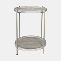 Ohs Ribbed Two-Layer Tray Side Table Engineered Wood End Tables - Travertine - thumbnail 2