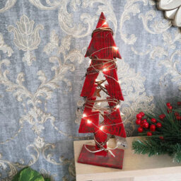 Shatchi 30Cm Red Tree Wooden Led Tree Tabletop Centrepiece Christmas Holiday Home Decoration With 20 Warm White Leds Green Tree - thumbnail 6
