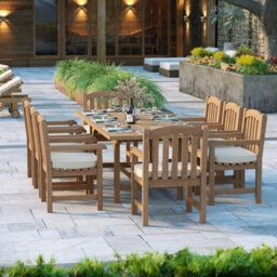 Eterna Oslo Teak Garden Outdoor Dining Table & 8 Seat Chair Set - With Black Cushions