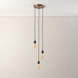 First Choice Lighting Set Of 2 Antique Copper Vintage Braided Cable 3 Light Pendant Sets - thumbnail 3
