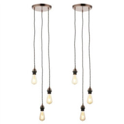 First Choice Lighting Set Of 2 Antique Copper Vintage Braided Cable 3 Light Pendant Sets - thumbnail 1