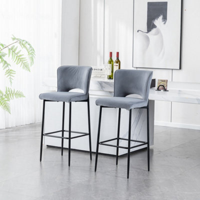 More4Homes Lily Velvet Bar Stool Padded Seat Metal Legs (Grey) - image 1