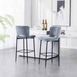 More4Homes Lily Velvet Bar Stool Padded Seat Metal Legs (Grey) - thumbnail 6
