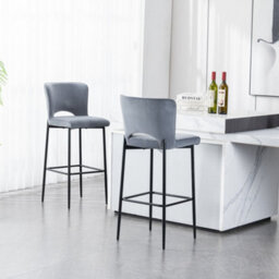 More4Homes Lily Velvet Bar Stool Padded Seat Metal Legs (Grey) - thumbnail 8