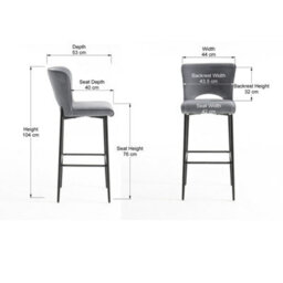 More4Homes Lily Velvet Bar Stool Padded Seat Metal Legs (Grey) - thumbnail 9
