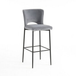 More4Homes Lily Velvet Bar Stool Padded Seat Metal Legs (Grey) - thumbnail 3
