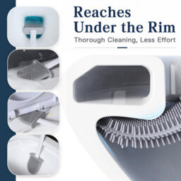 Mass Dynamic White Toilet Brush With Holder, Flexible Silicone Brush Head, Long Non-Slip Handle, Ventilated Anti-Drip Holder - thumbnail 4
