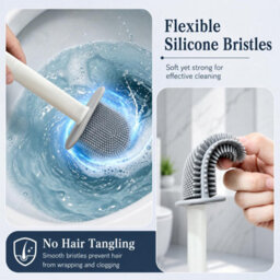 Mass Dynamic White Toilet Brush With Holder, Flexible Silicone Brush Head, Long Non-Slip Handle, Ventilated Anti-Drip Holder - thumbnail 3