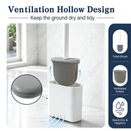 Mass Dynamic White Toilet Brush With Holder, Flexible Silicone Brush Head, Long Non-Slip Handle, Ventilated Anti-Drip Holder - thumbnail 6