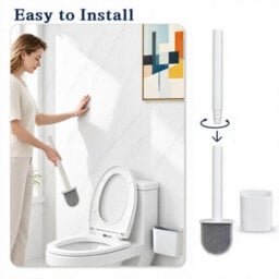 Mass Dynamic White Toilet Brush With Holder, Flexible Silicone Brush Head, Long Non-Slip Handle, Ventilated Anti-Drip Holder - thumbnail 5
