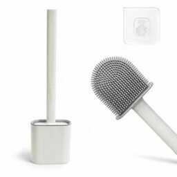 Mass Dynamic White Toilet Brush With Holder, Flexible Silicone Brush Head, Long Non-Slip Handle, Ventilated Anti-Drip Holder - thumbnail 1