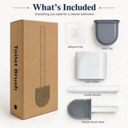 Mass Dynamic White Toilet Brush With Holder, Flexible Silicone Brush Head, Long Non-Slip Handle, Ventilated Anti-Drip Holder - thumbnail 9