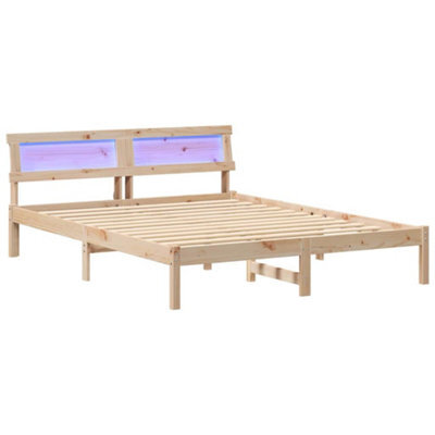 Berkfield Modern With Led Strip Lights Brown 150 X 200 Cm Solid Pine Wood - image 1
