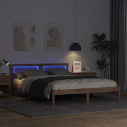 Berkfield Modern With Led Strip Lights Brown 150 X 200 Cm Solid Pine Wood - thumbnail 4