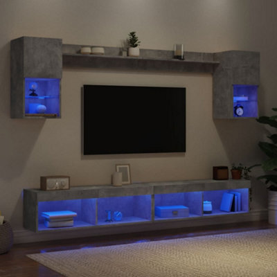 Berkfield 6 Piece Tv Wall Units With Led Concrete Grey Engineered Wood - image 1