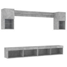 Berkfield 6 Piece Tv Wall Units With Led Concrete Grey Engineered Wood - thumbnail 3