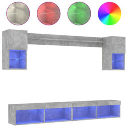 Berkfield 6 Piece Tv Wall Units With Led Concrete Grey Engineered Wood - thumbnail 2