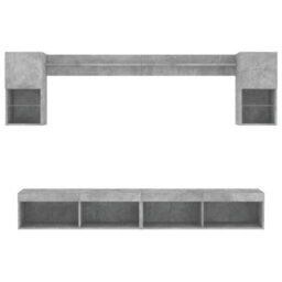 Berkfield 6 Piece Tv Wall Units With Led Concrete Grey Engineered Wood - thumbnail 7