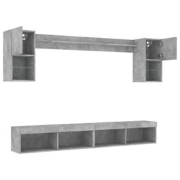 Berkfield 6 Piece Tv Wall Units With Led Concrete Grey Engineered Wood - thumbnail 6